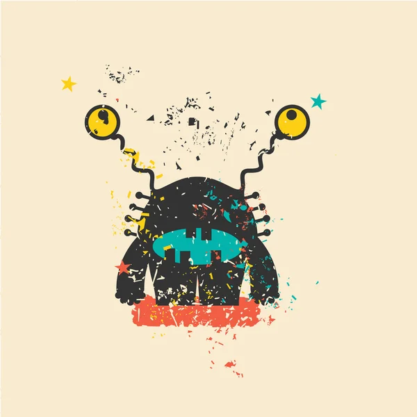 Monstruo lindo sobre fondo grunge retro . — Vector de stock