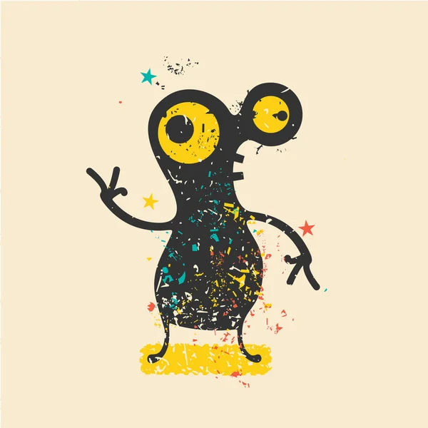 Monstre mignon sur fond grunge rétro . — Image vectorielle