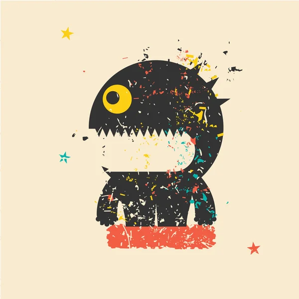 Nettes Monster auf Retro-Grunge-Hintergrund. — Stockvektor