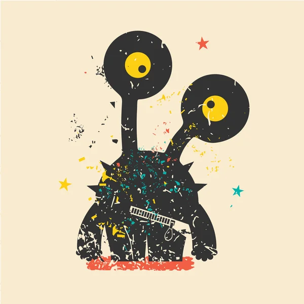 Monstruo lindo sobre fondo grunge retro . — Vector de stock