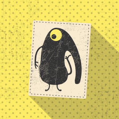 Retro grunge arka plan üzerinde sevimli canavar.