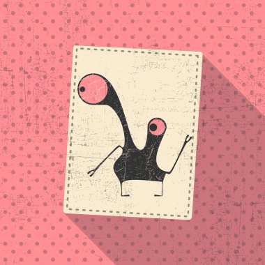 Retro grunge arka plan üzerinde sevimli canavar.