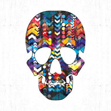 Grunge arka plan üzerinde soyut öğeler ile dekoratif kafatası. vektör çizim