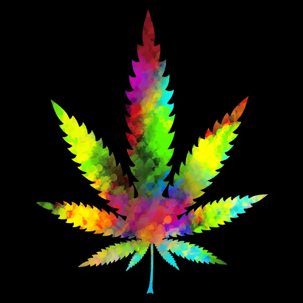 Siyah arka plan üzerinde renkli marihuana yaprağı. vektör çizim