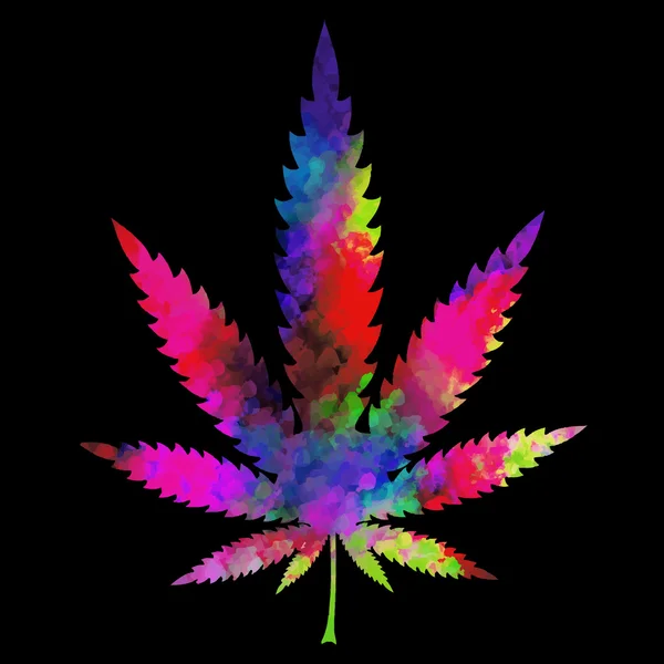 Daun mariyuana berwarna-warni dengan latar belakang hitam. ilustrasi vektor - Stok Vektor