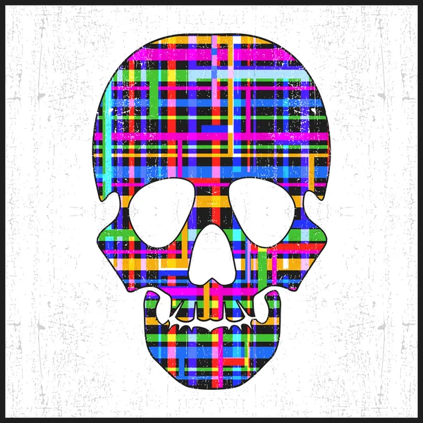 Dekorativer Totenkopf mit abstrakten Elementen auf Grunge-Hintergrund. Vektorillustration — Stockvektor