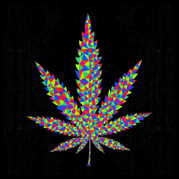 Buntes Marihuana-Blatt auf schwarzem Hintergrund. Vektorillustration — Stockvektor