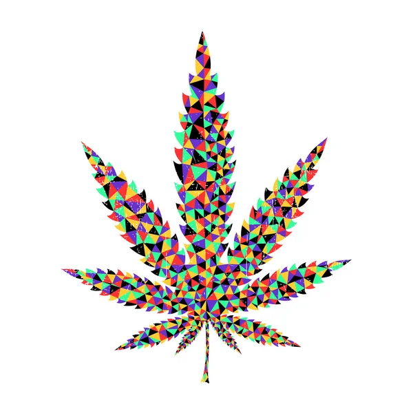 Hoja de marihuana colorida sobre fondo blanco — Vector de stock