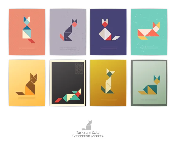 Set of eight tangram cats — Stock Vector