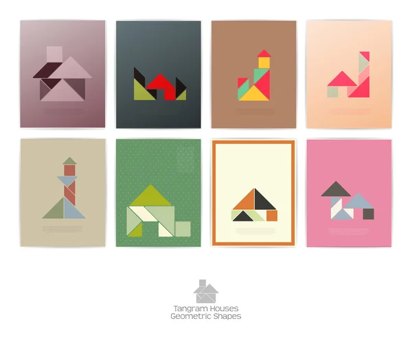 Set of eight tangram houses. — Stock Vector