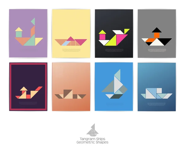 Set of eight tangram ships — Stock Vector