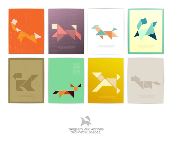 Conjunto de oito animais tangram — Vetor de Stock