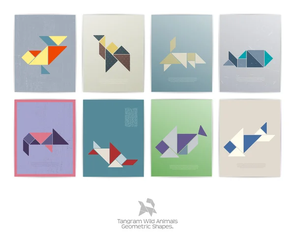 Set of eight tangram animals — Stock Vector