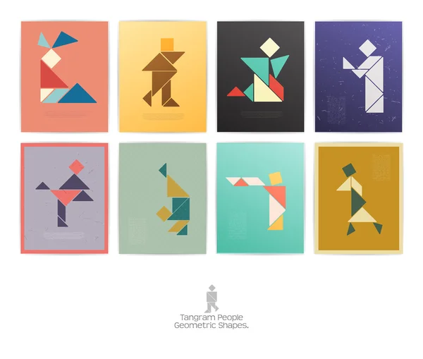 Set of eight tangram people. — Stock Vector