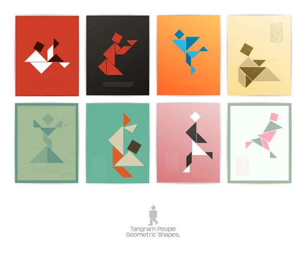 Set of eight tangram people. — Stock Vector