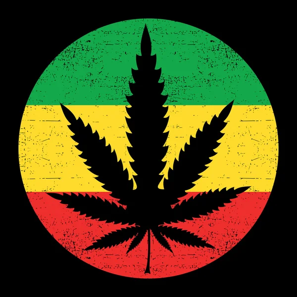 Hoja de cannabis en rastafari grunge — Vector de stock