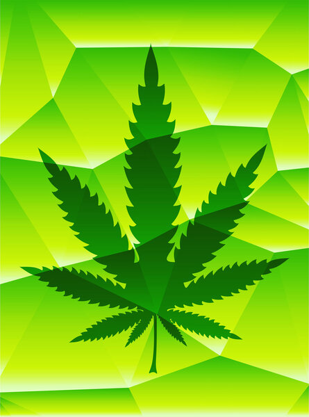 Cannabis leaf on green polygonal 