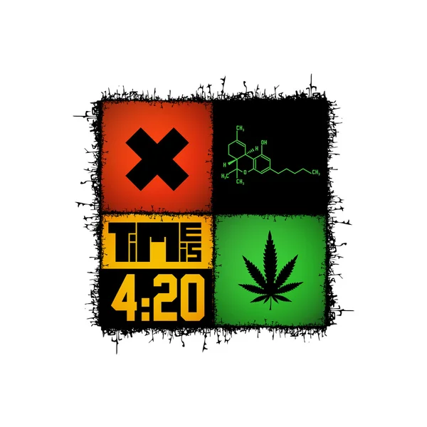 Satz von vier Marihuana-Aufklebern in einer Gruppe, — Stockvektor