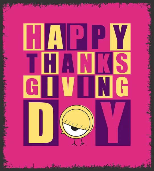 Happy Thanksgiving Day. Kleurrijke offerte met gele kip, — Stockvector