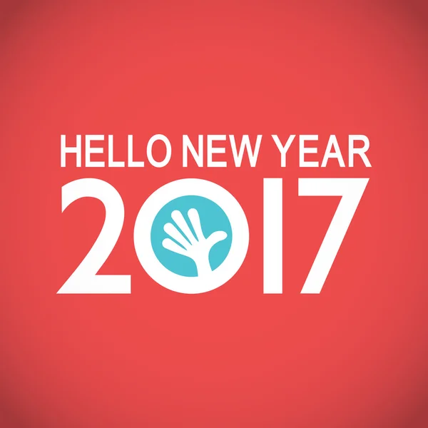 Tarjeta de felicitación con la mano dentro del año 2017 sobre fondo rojo . — Vector de stock
