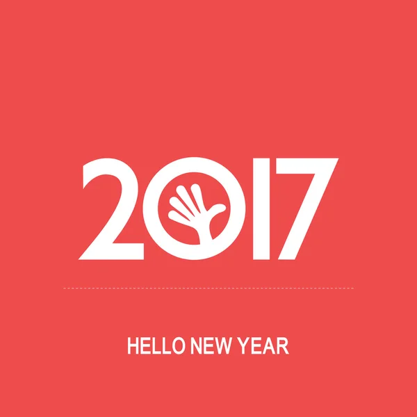 Tarjeta de felicitación con la mano dentro del año 2017 sobre fondo rojo . — Vector de stock