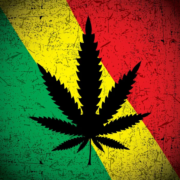 Feuille de cannabis sur drapeau rastafari grunge . — Image vectorielle