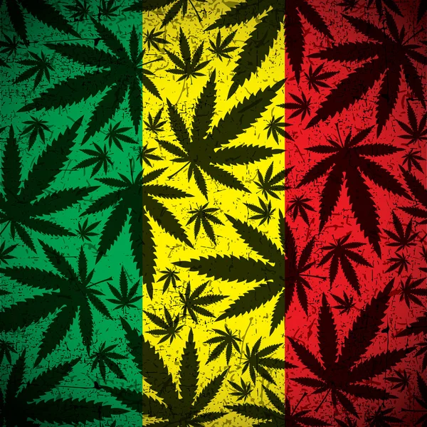 Cannabis leaf på grunge Rastafari flagga. — Stock vektor