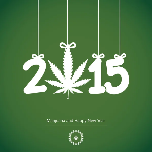 Šťastný nový year.cannabis list s rokem 2015 na zeleném pozadí. — Stockový vektor
