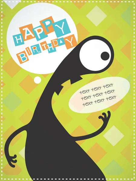 Happy birthday invitation card with cute monster — Stock Vector