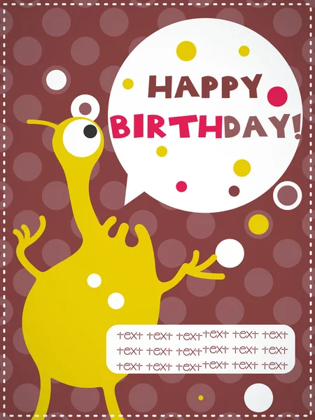 Happy birthday invitation card with cute monster — Stock Vector