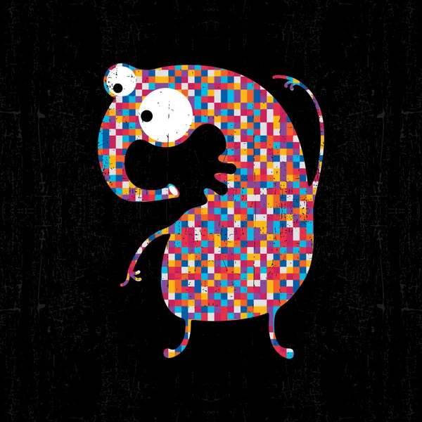 Monstre pixel coloré sur fond noir grunge . — Image vectorielle