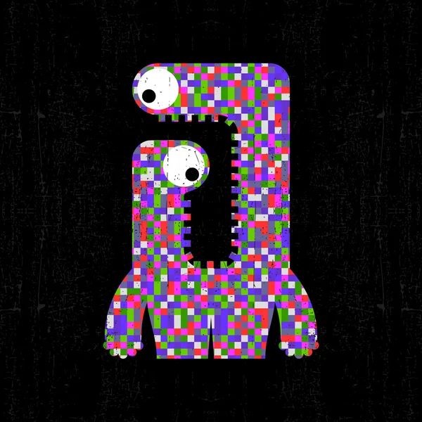 Buntes Pixelmonster auf Grunge-Hintergrund. — Stockvektor