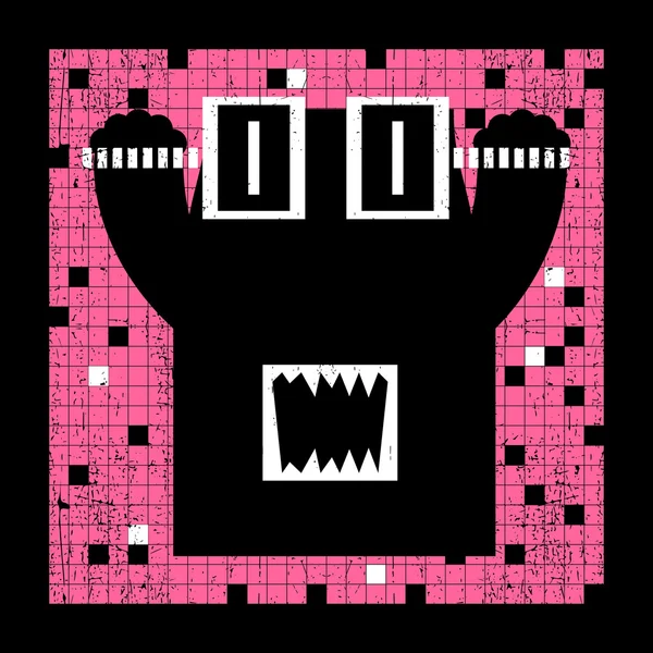 Kleurrijke pixel monster op grunge achtergrond. — Stockvector