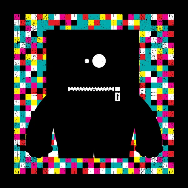 Färgglada pixel monster på grunge bakgrund. — Stock vektor