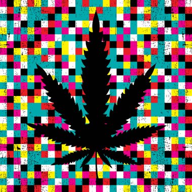 Grunge renkli piksel arka plan kenevir yaprağı.