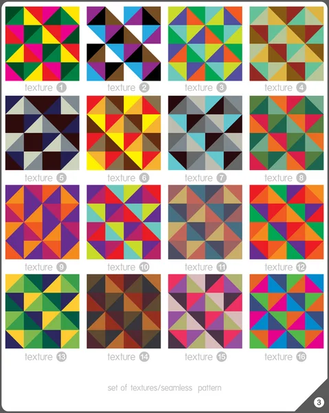 Uppsättning av 16 dekorativa seamless mönster. Element och geometriska former. — Stock vektor