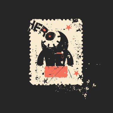 Sevimli canavar retro grunge posta pulu.