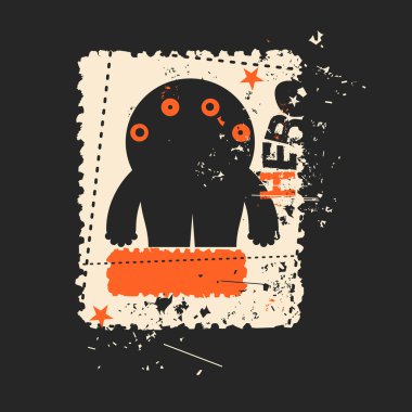 Sevimli canavar retro grunge posta pulu.