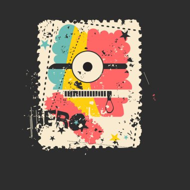 Sevimli canavar retro grunge posta pulu.