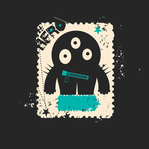 Monstruo lindo en retro grunge sello postal . — Vector de stock