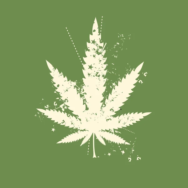 Cannabis leaf met grunge kleur elementen. — Stockvector