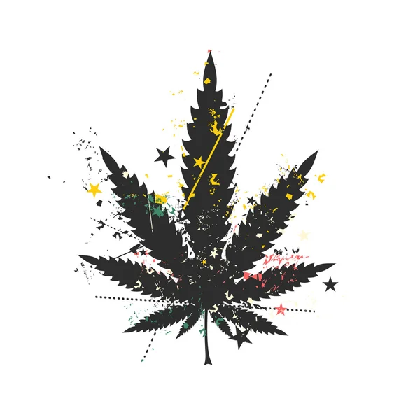 Hoja de cannabis con elementos de color grunge . — Vector de stock