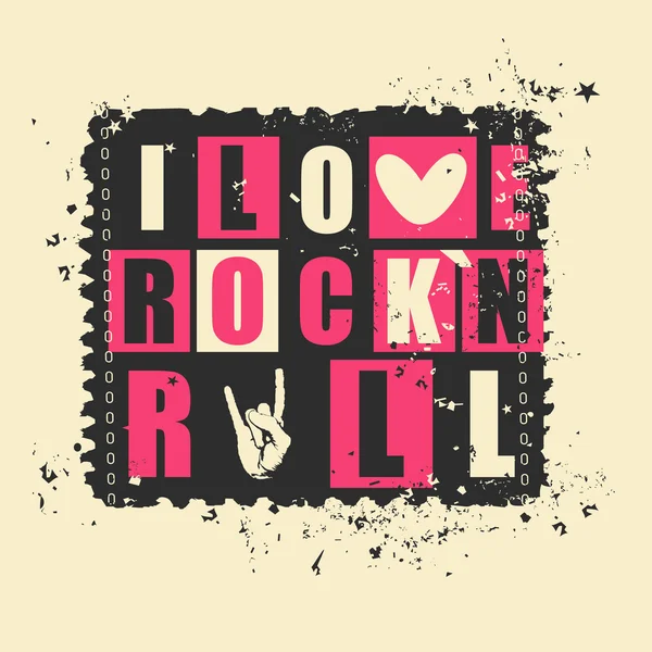 Lettres rétro J'aime Rock'n Rock sur timbre-poste grunge . — Image vectorielle