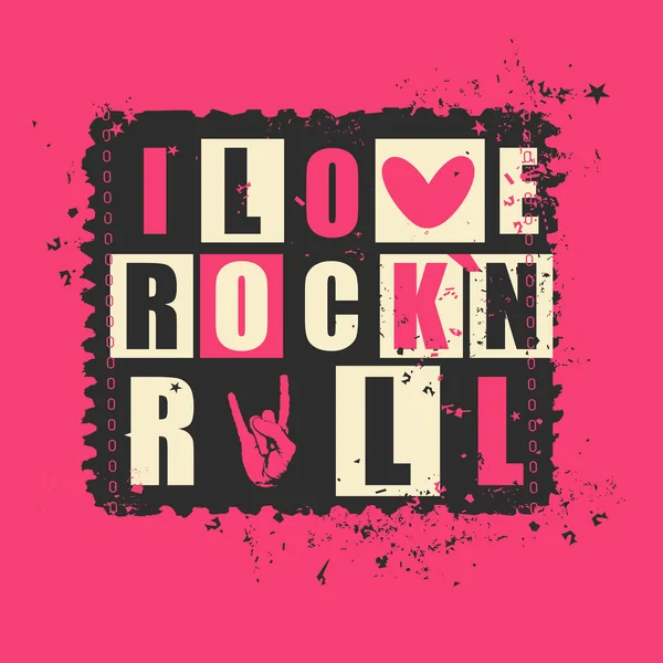 Letras retro Me encanta Rock 'n Rock en sello postal grunge . — Vector de stock