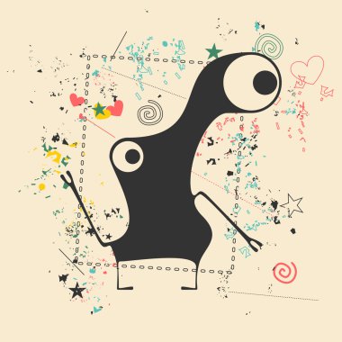 Retro grunge arka plan üzerinde sevimli canavar.