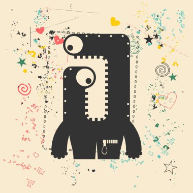 Retro grunge arka plan üzerinde sevimli canavar.