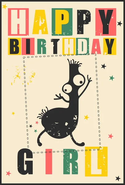 Joyeux anniversaire carte d'invitation avec monstre mignon — Image vectorielle