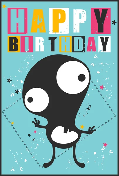 Happy birthday invitation card with cute monster — Stock Vector