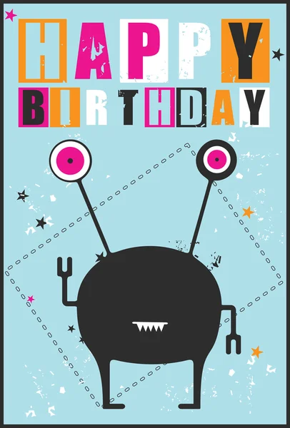 Happy birthday invitation card with cute monster — Stock Vector