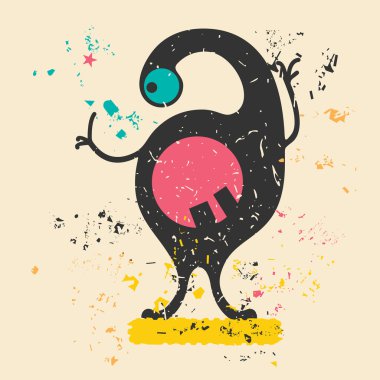 Cute monster on retro grunge